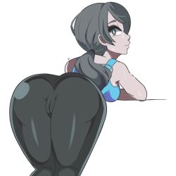 1girls bending_over cameltoe digicheeze female female_only leaning_forward nintendo solo sweat white_background wii_fit wii_fit_trainer yoga_pants