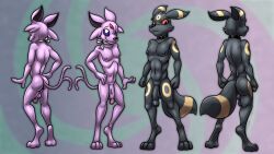 2022 4_fingers absurd_res anthro backsack balls bassybefuddle big_balls big_penis black_balls black_collar black_eyes black_glans black_nipples black_nose black_penis black_perineum canid collar collar_only cute_fangs duo eeveelution fingers fist forehead_gem foreskin forked_tail front_view frown fur genitals gibbs_(kalofoxfire) glans half-closed_eyes hi_res humanoid_genitalia humanoid_hands humanoid_penis looking_down looking_up male male_only mammal markings model_sheet multiple_angles narrowed_eyes nintendo nipples nude penis perineum pink_body pink_fur pink_glans pink_penis pink_perineum pokémon_(species) pokemon purple_sclera rear_view red_sclera smile umbreon unusual_anatomy unusual_tail video_games waxy_(kalofoxfire) white_eyes yellow_body yellow_fur yellow_markings