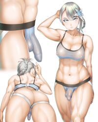 1futa abs armpits arms_up ass backsack balls balls_bulge balls_in_panties balls_under_clothes ballsack breasts cameltail canon_futa canon_intersex clothed clothing dickgirl flaccid futa_only futa_sans_pussy futanari genitalwear human intersex jockstrap kaine_(nier) large_ass light-skinned_futa light_skin mora_nobi mostly_nude muscular muscular_futa nier nier_replicant nipples nipples_visible_through_clothing pale_skin panties panty_bulge penis penis_bulge penis_in_panties penis_under_clothes see-through silver_hair solo solo_futa sports_bra standing taint toned wide_hips