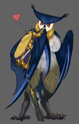 absurd_res anthro armor big_breasts bird_wyvern blades breasts capcom duo feathers female genitals heart hi_res male malfestio medicinal_succ monster_hunter pussy red_eyes scale_knight_(medicinalsucc) talons thick_thighs video_games wings