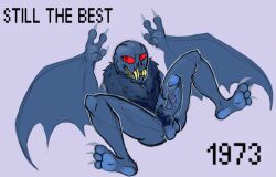 anthro blue_body blue_pubes claws erection godzilla_creepypasta male monster pubes red_eyes solo solomon_(godzilla) spooksy wings