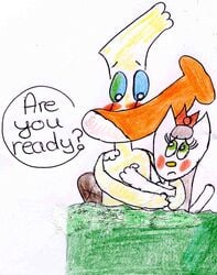 1boy 1girls anthro camp_lazlo cartoon_network cat edward_(camp_lazlo) emmacrb english_text fan_character female male platypus straight tagme text