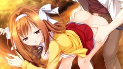 areolae ass bent_over blush breasts censored cum cum_in_pussy female forest game_cg hairband kimishima_ao legs mitsu_king mosaic_censoring nipples no_bra no_panties open_clothes open_mouth orange_hair otome_ga_kanaderu_koi_no_aria penis red_eyes sex short_hair skirt skirt_lift small_breasts sunlight sweat thighs trees tsukahara_izumi vaginal_penetration yukishiro_kotori zinno