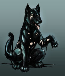 2010 animal_humanoid claws comic dog_humanoid ftm_transformation gender_transformation goo_transformation green_eyes humanoid male penis simple_background sitting skulldog solo story story_in_description tongue tongue_out transformation