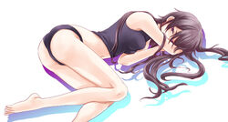 barefoot beige_skin black_hair clothes code_geass color female female_only hair human legs lelouch_lamperouge long_hair luluko lying midriff on_side panties purple_eyes rule_63 solo tank_top underwear white_background