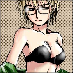 1girls arc_the_lad arc_the_lad:_twilight_of_the_spirits black_bra blonde_hair bra breasts cum female female_only glasses light-skinned_female light_skin pixel_art solo solo_female solo_focus tatjana twilight_of_the_spirits