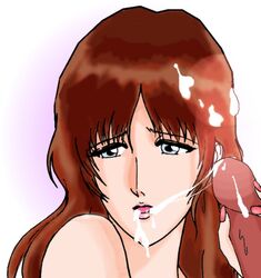 1girls artist_request blue_eyes breasts brown_hair cum female human light-skinned_female light_skin lisa_hayes long_hair macross male misa_hayase penis robotech super_dimension_fortress_macross