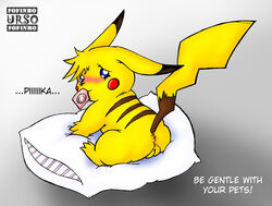 blue_eyes blush color condom feral fur male male_only mouth_hold nintendo nude pikachu pokemon solo tagme testicles ursofofinho