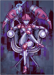 1girls arcee autobot chair champagne_glass female female_autobots female_only heeled_feet heels robot robot_girl sitting sitting_on_chair solo tagme transformers unknown_artist