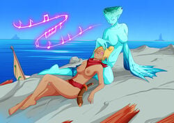 2girls aged_up barefoot big_breasts blonde_hair blue_skin breasts dark_skin empty_eyes female female_only fin fish_girl hypnosis mind_control multi_eye multiple_girls naked nipples nude nude_female ocarina_of_time oo_sebastian_oo pointy_ears princess_ruto scabbard sword tagme tetra the_legend_of_zelda the_wind_waker water wind_waker yuri zora