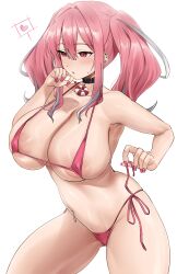 1girls 2022 areola_slip areolae azur_lane beauty_mark belly_button_piercing bikini breasts bremerton_(azur_lane) choker female female_only hi_res hips hotate-chan huge_breasts large_areolae micro_bikini mole_under_eye painted_nails pink_bikini pink_eyes pink_hair short_hair side-tie_bikini simple_background slim_waist thick_thighs thighs twintails white_background wide_hips