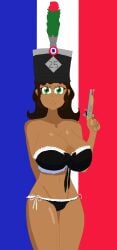 1girls artist_request bikini blood_and_iron brown_hair brown_skin french gun panties roblox roblox_game source_request tagme