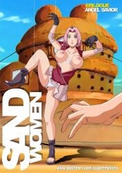 big_breasts breasts comic high_heels imminent_sex legs naruto naruto_(series) naruto_shippuden patreon pussy sakura_haruno super_melons tied upskirt