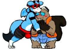 animated anthro beaver blue_body blue_skin blush brown_body brown_fur bulge cas_(oh_so_hero!) clothed clothed_sex clothing cum cum_on_hand duo eyewear forced forced_handjob fur gay glasses gloves hand_in_pants handjob handwear jockstrap joe_(oh_so_hero!) kissing_neck kneeling male male/male mammal oh_so_hero! penile redemption3445 rodent romantic_handjob sex sitting underwear