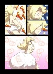 blonde_hair blue_eyes blush breasts comic diaper diaper_disposal digestion disposal female mario_(series) medium_breasts messy_diaper nipples post_vore post_vore_scat princess_rosalina scat soiling varu vore