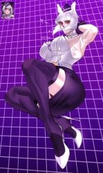 armpits artist_request grey_hair high_heels humanformers kotobukiya_bishoujo long_legs megatron muscular_female rule_63 thick_thighs transformers