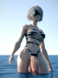 1futa 3d balls big_balls big_penis blindfold bottomless breasts flaccid futa_only futanari huge_balls huge_cock hyper hyper_penis intersex light-skinned_futa light_skin nier nier:_automata penis salamandraninja solo solo_futa standing testicles water white_hair yorha_2b