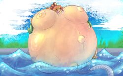 bouyancy bulging_belly chicken_girl floating_on_water hose_in_pussy hose_inflation hyper_inflation multicolored_hair nude_female puffy_pussy spherical_inflation sunken_head sunken_limbs vrchat