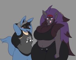 anthro big_breasts dart(dewwydartz) dewwydarts dewwydartz female game_freak grey_background lucario nea(dewwydartz) nintendo pokemon pokemon_(species) tagme thick_thighs wide_hips zoroark