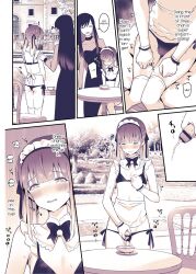 1boy 1boy1girl 1girls bangs bikini boku_wa_onee-chan_no_imouto bowtie brother brother_and_sister crossdressing detailed_background doujinshi femboy hair_ornament long_hair maid_apron panels panties peeing peeing_in_cup sennomori_maitake sister text_bubble trap twintails uratari