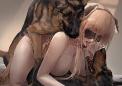 2dogs all_fours azur_lane bismarck_(azur_lane) blonde_hair canine polki zoophilia