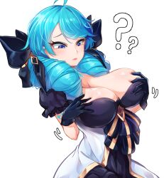 big_breasts blue_eyes blue_hair dress gwen_(league_of_legends) kiwoseo_meogneundas league_of_legends twintails