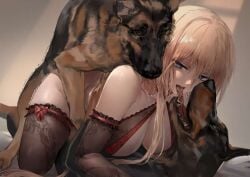 2dogs all_fours azur_lane bismarck_(azur_lane) blonde_hair canine polki zoophilia