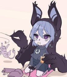 blue_hair chips eating feline kiwoseo_meogneundas league_of_legends playing_games purple_eyes vex_(league_of_legends) yordle yuumi_(lol)