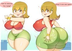 1girls 5-volt ass ass_dough big_ass big_breasts bike_shorts breasts bubble_ass bubble_butt butt_grab chubby cleavage clothing dat_ass deep_skin exercise fat_ass female fitness heart huge_ass hyper hyper_ass hyper_breasts hyper_thighs large_ass large_breasts looking_at_viewer mario_(series) mature_female milf mother nintendo shorts solo spanking speech_bubble startop text tight_clothing warioware watermark workout_outfit