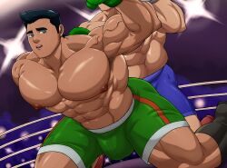 2boys baobaoart black_hair boxing_ring gay little_mac male_only muscular nintendo pecs punch_out shorts