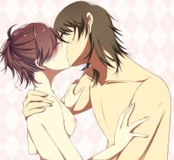 1boy 1girls aragaki_shinjirou blush closed_eyes kissing kotone_shiomi nude persona persona_3 persona_3_portable shinjiro_aragaki wholesome