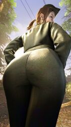 1girls 3d akatomasu army beret blue_eyes brown_hair call_of_duty call_of_duty_ww2 clothed clothing corporal_green from_behind light-skinned_female light_skin looking_back low-angle_view sfm soldier solo