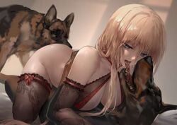 2dogs all_fours azur_lane bismarck_(azur_lane) blonde_hair canid canid_on_humanoid canine canine_on_human dog domestic_dog female_human feral hetero human male male/female male_canine polki vaginal_penetration zoophilia