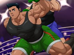 2boys baobaoart black_hair boxing_ring gay little_mac male_only muscular nintendo pecs punch_out shorts