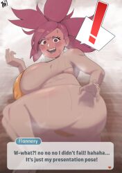 1girls alternate_breast_size ass big_ass big_breasts big_butt bikini bikini_top blush blushing breasts dialog dialogue exclamation_mark face_blush fat_ass feet feet_together female female_focus female_only flannery_(pokemon) huge_ass huge_breasts looking_at_viewer looking_back motion_lines pokemon red_face red_hair redhead shocked shocked_expression shocked_eyes shocked_face solo solo_female solo_focus steam steaming_body steamy_breath suprised suprised_look sweat sweatdrop sweating sweaty sweaty_body sweaty_breasts sweaty_butt text text_bubble thick thick_ass thick_butt thick_legs thick_thighs thong thong_bikini wide_hips yapan48