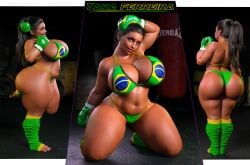 1girls bbw boxing_gloves brazil brazilian_flag brazilian_flag_bikini brazilian_flag_boxing_gloves cleavage dark-skinned_female dark_skin earrings eyebrow_piercing eyeshadow fat female_only flag_print hair_slicked_back huge_ass huge_breasts kneeling leg_up leg_warmers lipstick navel original smile solo sonoftarzan standing_on_one_leg strongfat thick_thighs yara_ferreira