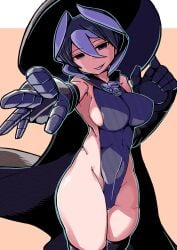 alternate_costume big_breasts black_hair cape female female_only gauntlets gloves hair_between_eyes hat headwear kingofbandit156 looking_at_viewer made_in_abyss mob_face ozen revealing_clothes short_hair sideboob smile solo thick_thighs two_tone_hair wide_hips