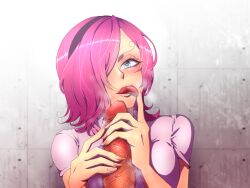 big_breasts big_penis blowjob blue_eyes eye_contact fellatio female handjob higashinogozou imminent_oral licking_lips male one_piece oral penis petite pink_hair pov provocative seductive_eyes seductive_look seductive_mouth seductive_smile tongue_out veiny_penis vinsmoke_reiju