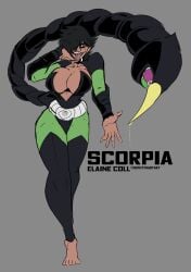 barefoot big_breasts black_hair cleavage deputyrust hair_over_one_eye marvel marvel_comics scorpia_(marvel) scorpion short_hair spider-man_(series) supervillain tagme thick thick_thighs tongue_out