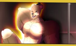 anthro bara_tiddies barazoku big_penis fatfuckdestiny five_nights_at_freddy's flexing freddy_(fnaf) genitals hands_behind_back hands_behind_head hi_res huge_cock hyper hyper_genitalia hyper_penis male male_only muscular pecs penis pole scottgames solo stripper_pole video_games