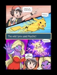 comic jynx loodanonmus nintendo pikachu pokémon_(species) pokémon_battle pokemon pokemon_(species) pokemon_battle pokemon_move psychic psychic_(pokémon_move) red_(pokemon) text text_box