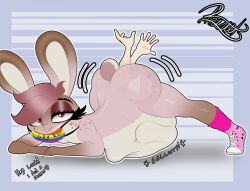 ambiguous_gender anal anal_vore anthro ass big_butt bunnyboi0108 human human_prey jack-o'_pose lagomorph leporid male mammal peanut_(bunnyboi0108) pose rabbit vore