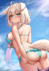 1girls animal_ears ass ass_grab back_view big_breasts bikini deaver hololive hololive_gamers hololive_gen_1 hololive_japan looking_at_viewer shirakami_fubuki swimsuit thick_thighs virtual_youtuber