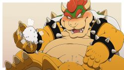 animal_genitalia anthro blush bowser bracelet cloaca eto1212 eyebrows food food_fetish food_insertion food_play genitals hair hi_res horn improvised_sex_toy jewelry male male_only mario_(series) nintendo red_hair rice rice_ball solo spiked_bracelet spikes spread_legs spreading thick_eyebrows video_games