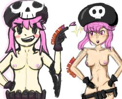 ammo_belt black_hair blush charlioptera female hat jakuzure_nonon kill_la_kill large_breasts nudist_beach_uniform open_mouth pink_eyes pink_hair solo