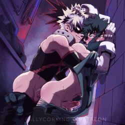 2boys alley anal anal_sex ass balls blonde_hair blush clothed_sex covering_mouth erection freckles gay grabbing grabbing_from_behind green_eyes green_hair hair_grab half-dressed izuku_midoriya katsuki_bakugou looking_at_another looking_at_partner male/male male_penetrated male_penetrating male_penetrating_male my_hero_academia outdoor_sex pants_down penetration penis penis_out pubic_hair public_sex reallycorking red_eyes sex smile spiky_hair sweat toned toned_male waist_grab yaoi