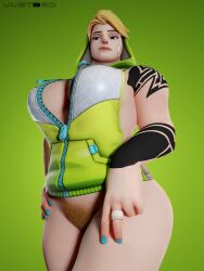 1girls 3d absurdres blender breasts female female_only highres huge_breasts justb3d overwatch pubic_hair solo zarya