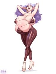 1girls 2022 artist_name ashley_(fellatrix) big_ass big_breasts bimbo dated earrings fellatrix female female_only futa_wife futanari high_heels milf open_toe_shoes platform_heels pregnant puffy_lips purple_hair ready_to_pop smile solo solo_female sparkly_hair stiletto_heels stretch_marks thick_thighs tight_clothing torpedo_belly vein veiny_belly very_high_heels voluptuous white_background wide_hips