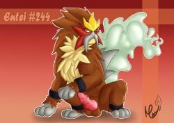 2022 4_toes absurd_res animal_genitalia animal_penis balls brown_body brown_fur canid canine canine_penis entei erection feet feral fur genitals hi_res knot legendary_pokémon looking_at_viewer male mammal meleon nintendo penis pokémon_(species) pokemon pokemon_only presenting presenting_penis solo teeth toes vein veiny_penis video_games yellow_eyes