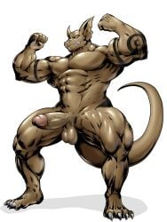 abs anthro balls biceps casual_erection casual_nudity clenched_teeth deltoids dragon erection feet flexing_both_biceps foreskin genitals happy hi_res humanoid_feet humanoid_genitalia humanoid_hands humanoid_penis male male_solo masterelrest muscular muscular_anthro muscular_male nude obliques pecs penis pyronite_(character) quads reptile scalie simple_background smile solo solo_focus solo_male spread_legs spreading teeth teeth_showing tephros thefastza vein veiny_penis